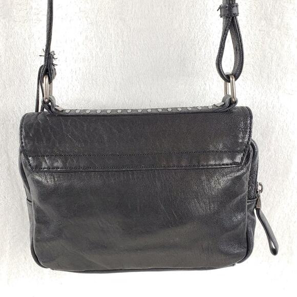 Levity Crossbody Handbag Black Leather and Silver Studded Fold Over Organizer - Picture 4 of 10